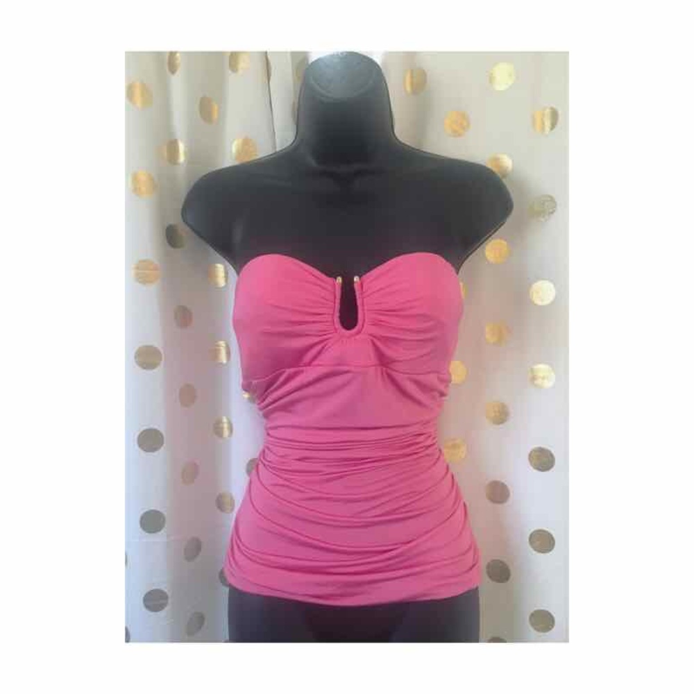 VINTAGE BEBE Pink ruched tube top size Large NWOT